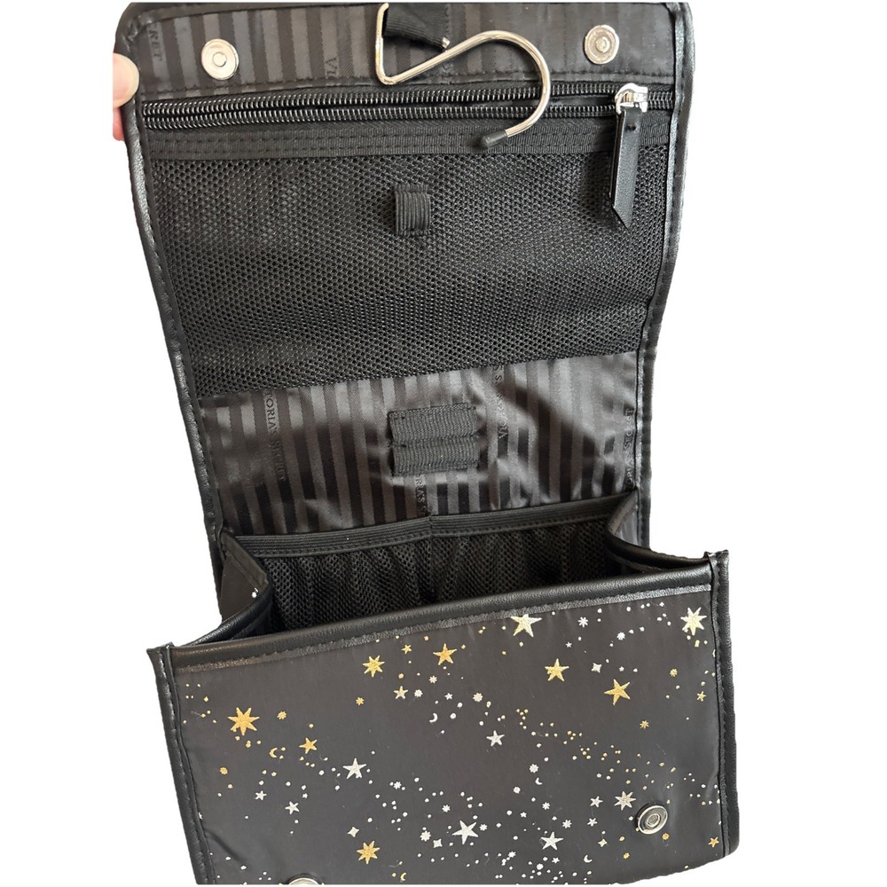 Victoria's Secret Hanging Toiletry Bag Black Celestial Star Gold Silver Travel - Picture 4 of 8